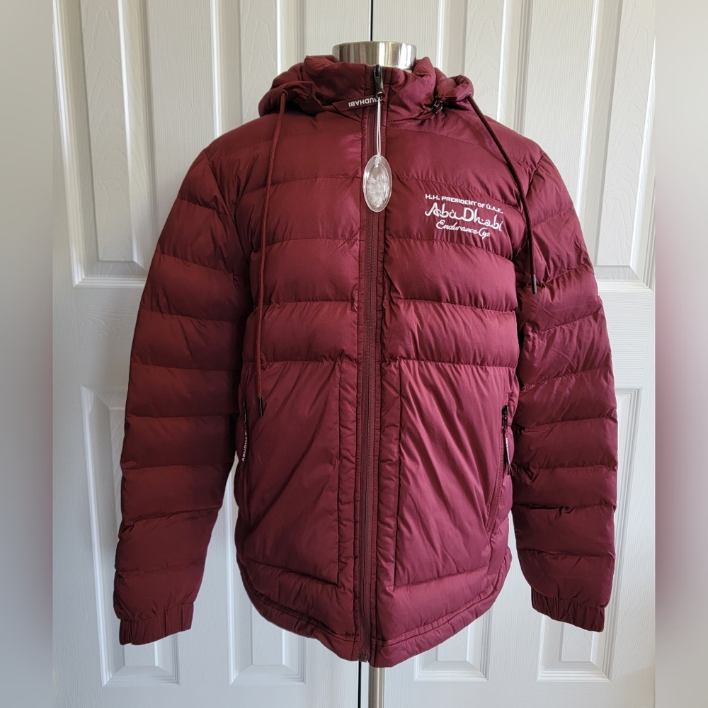 UAE President Abu Dhabi Endurance Cup Puffer Jacket Maroon Men’s Large NWOT